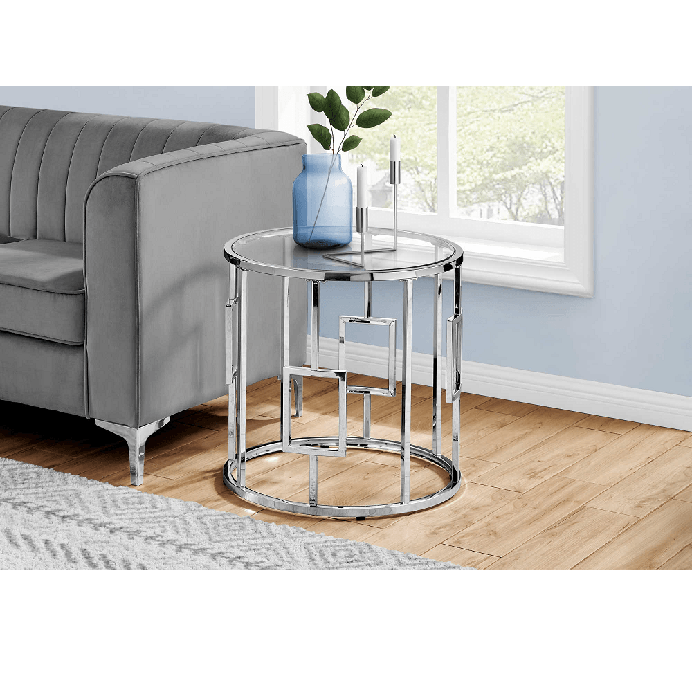 Chrome Metal Side Table w/Tempered Glass - Image 2