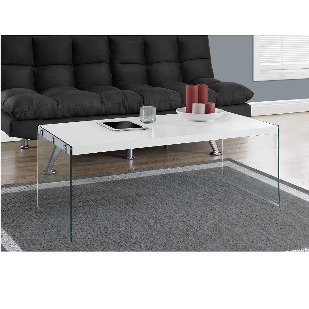 Glossy White Coffee Table w/Tempered Glass - Image 2
