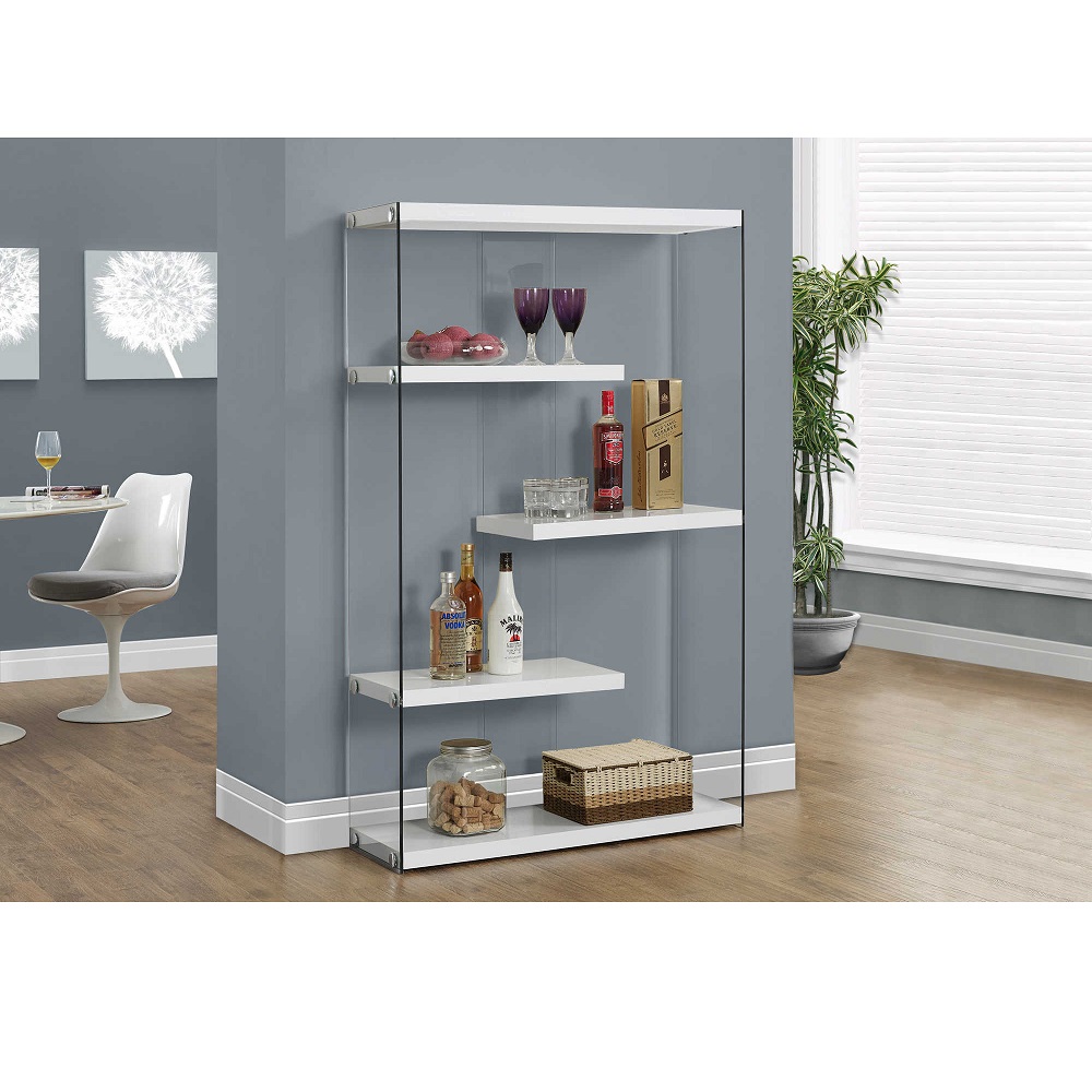 -ONLINE ONLY Glossy White Wide Bookcase w/Tempered Glass - Image 2