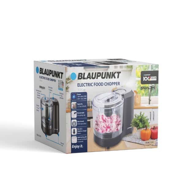Blaupunkt electric food chopper in packaging for kitchen use.
